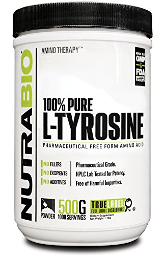 NutraBio 100% Pure L-Tyrosine Powder - 500 Grams