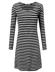 Shift Fitted Peplum Striped Print Long Sleeves Rayon/Spandex Bateau Neck  Dress