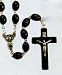 22" Silver Tone Rosary with 6mm Black Wood Beads, Virgin Mary Centerpiece, and Black Crucifix - Imported from ITALY