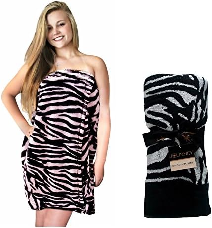 Zebra Animal Print Bath Wrap + Matching Beach Towel 2 PC Womens Gift Set (One Size Ladies S-M-L, 2PC Zebra Plush Bath Wrap + Beach Towel)