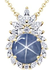 14K Yellow Gold Oval Cut Blue Sapphire And Marquise Diamond Pendant