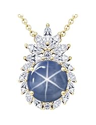 18K Yellow Gold Oval Cut Blue Sapphire And Marquise Diamond Pendant