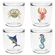 Colorful Caribbean Creatures 12 oz Double-Old-Fashioned Insulated Beverage Tumbler Set, Clear (4 designs)
