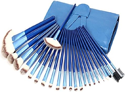 Sarasweet Beauty Studio Quality Natural Cosmetic Brush Set with Leather Pouch, 24 Count (Blue)