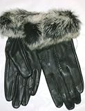 Genuine Soft Black Leather Waterproof Gloves Hand Trimmed with Real Mink Fur Cuff for Women and Teens