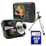 SVP Xthinn-8368 Black 10MP Max 3x Optical Zoom 3 LCD Digital Camera (Free-4GB SDHC Memory Card, a Sturdy Tripod)