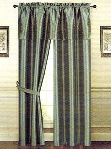 5pcs Gray Window Panel Curtain Set Rhinestone Valance Solid Tiebacks L12