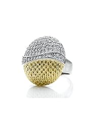 Fancy Oval Cocktail Ring with Textured Plating and Cubic Zirconia in 925 Sterling Silver Size 7