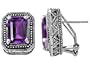 3.00 cttw 925 Sterling Silver 14K White Gold Plated Bali Style Genuine Emerald Cut Amethyst Earrings