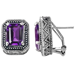 Buy 3.00 cttw 925 Sterling Silver 14K White Gold Plated Bali Style Genuine Emerald Cut Amethyst... by Finejewelers
