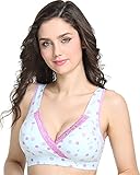 【SEBLES】マタニティ フロントクロス コットン 授乳 産前 産後 無地 プリント バストアップ ブラジャー 3列 3段 ホック 全10色(青紫ドット,L)