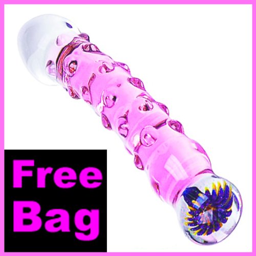 Pyrex Glass Dildo Pink with Flower