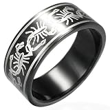 Gents Black Stainless Steel Band Ring With Scorpion Design, 8mm Wide.