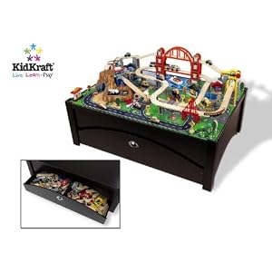 KidKraft Metropolis Train Set on Table With Trundle