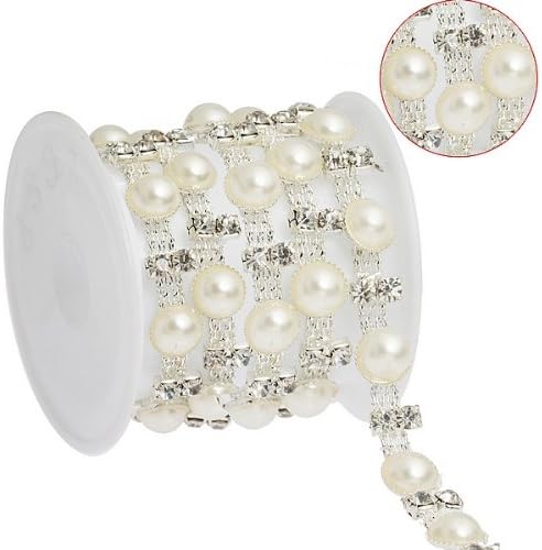 2yards 1row Crystal Chain Pearl Costume Applique Embellishment Trim I0244
