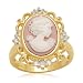 Sterling Silver Synthetic White Sapphire and Pink Cameo Ring, Size 7