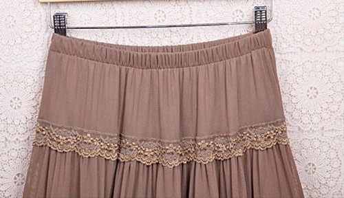 Women Mini Short Skirt Cake Gauze Lace Pleated Ballet Dress (khaki)