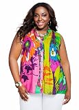 Ashley Stewart Womens Plus Size Tropical Print Button Down Shirt