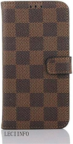 S7 Edge Case, LECIINFO Galaxy S7 Edge Wallet Case, Luxury PU Leather Case Flip Cover with Card Slots &amp; Stand For Samsung Galaxy S7 Edge- (Brown plaid pattern)