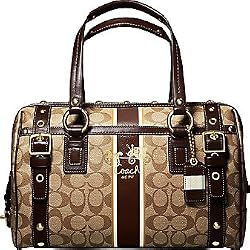 Coach Heritage Stripe XL Zip Satchel Purse 12530 brown