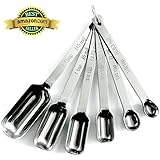 Narrow Stainless Steel Measuring Spoons, 6 piece set, Chef Quality and Commercial Durability - Koem