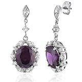 Sterling Silver Earrings Amethyst Oval Cubic Zirconia CZ Dangle Earrings - Ideal Gift For Mother,...