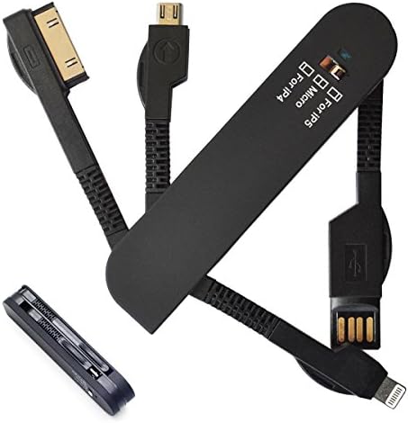 3 in 1 USB Swiss Knife Folding MFI Apple iPhone 4/5/6 &amp; Android Charging Cable - Black