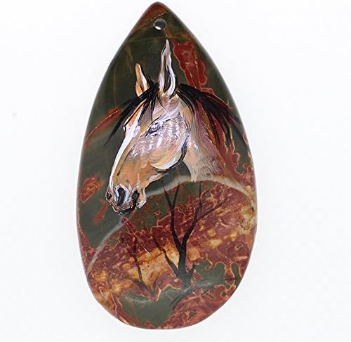 Natural Stone Red Quartz Agate Slice Pendant DIY For Necklace Hand Painted Horse Jewelry For Women ZL806608