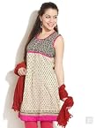 Multi-Print Kurta With Embellished Border-Beige-S