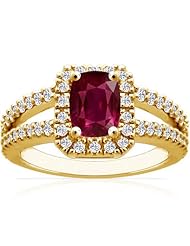14K Yellow Gold Cushion Cut Ruby Ring With Sidestones