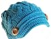Turquoise Teal Hand Knitted Short Soft Visor Trendy Newsboy Cab Driver Hat for Women.