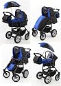 Tako Jumper GT in blue & black limited edition - full travel system - foldable 3 in 1 pram & pushchair, matching car seat and parasol