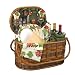 Picnic Time Merlot Deluxe 21in. Oval Bamboo Basket, Deluxe Service For 2, 2 Wine Duffels (Hunter Green)