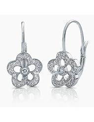 0.17 total carat Round Cut Diamond Star Flower Design Drop Earrings in 14k Gold