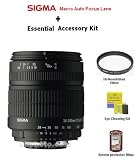 Sigma Zoom Wide Angle-Telephoto 28-300mm f/3.5-6.3 DG Macro Autofocus Lens for Nikon AF-D With Essential Accessory Kit Includes Protective 62MM UV Filter + Rear & front Snap On Lens Caps + 1 year Full Warranty