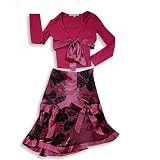 Monkey Wear - Girls 3 Piece Long Sleeve Skirt Set, Dark Rose