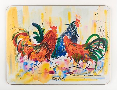 Cucina Chef Serving Mat “Stag Party” from the Claire Weeks Collection, 15. x 11.5” Heat Resistant Melamine Cork Back Serving Mat, Easy to Clean, Decorative Surface Saver