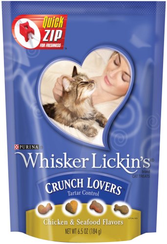 Whisker Lickins Crunch Lovers Cat Treats Chicken & Seafood Flavors, 6.5-Ounce Pouch (Pack of 7)