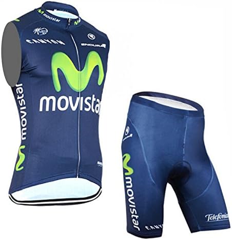 2016 Outdoor Sports Pro Team Kids Sleeveless Movistar Blue Cycling Jersey and Shorts Set (Suit, XL)