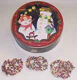 Scott's Cakes 1 lb. Dark Chocolate Covered Pretzel with Chocolate Chips & Jimmies in a Season Greetings Tin