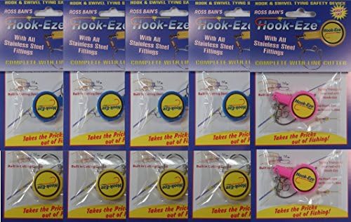 Hook-Eze (10 Packs 4 Blue, 4 Yellow, 2 Pink) Fishing Hook Cover and Safety Tieing Device