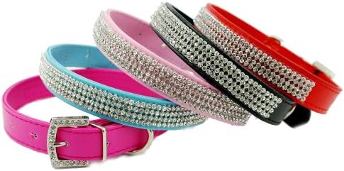 Namsan Medium Dogs Puppy Pets Leather rhinestone Collars Necklaces -Medium -Blue