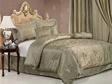 7 Pieces Luxury Sage Satin with Jacquard Swirl Comforter Set / Bed-in-a-bag King Size Bedding