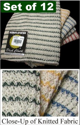 Sunflower Dish Cloths Set of 12 Cloths Assorted Colors 3 Each Red, Green, Blue and Yellow