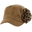 Elastafit Winter Ruffle Flower Crystals Knit Cadet Military Castro Hat Cap Brown