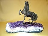 Bronze Horse Sculpture Statue Figurine Combined with Crystal and Semiprecious Stone - Amethyst