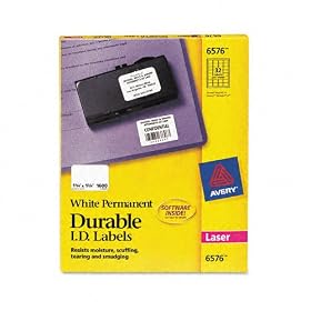 Avery Permanent Durable I.D Labels for Laser Printers, 1.25 x 1.75, White, Pack of 1600 (6576) by 