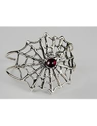An Impressive Sterling Silver Spider Web Bracelet Accented with Genuine Garnet
