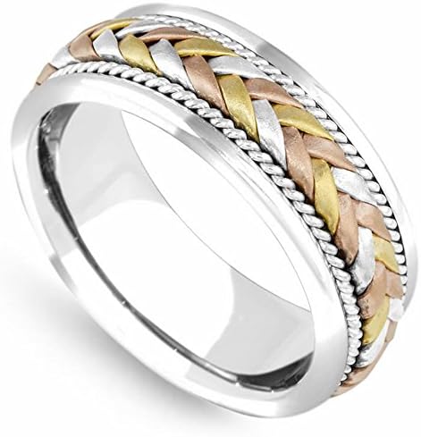 14K Tri Color Gold Braided Wicker Style Men's Wedding Band (8mm) Size-10.5