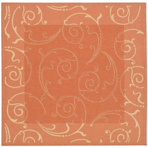 Safavieh CY2665-3202-7SQ Courtyard Collection Rug, 6-Feet 7-Inch Square Indoor/ Outdoor Square Area Rug, Terracotta and Natural